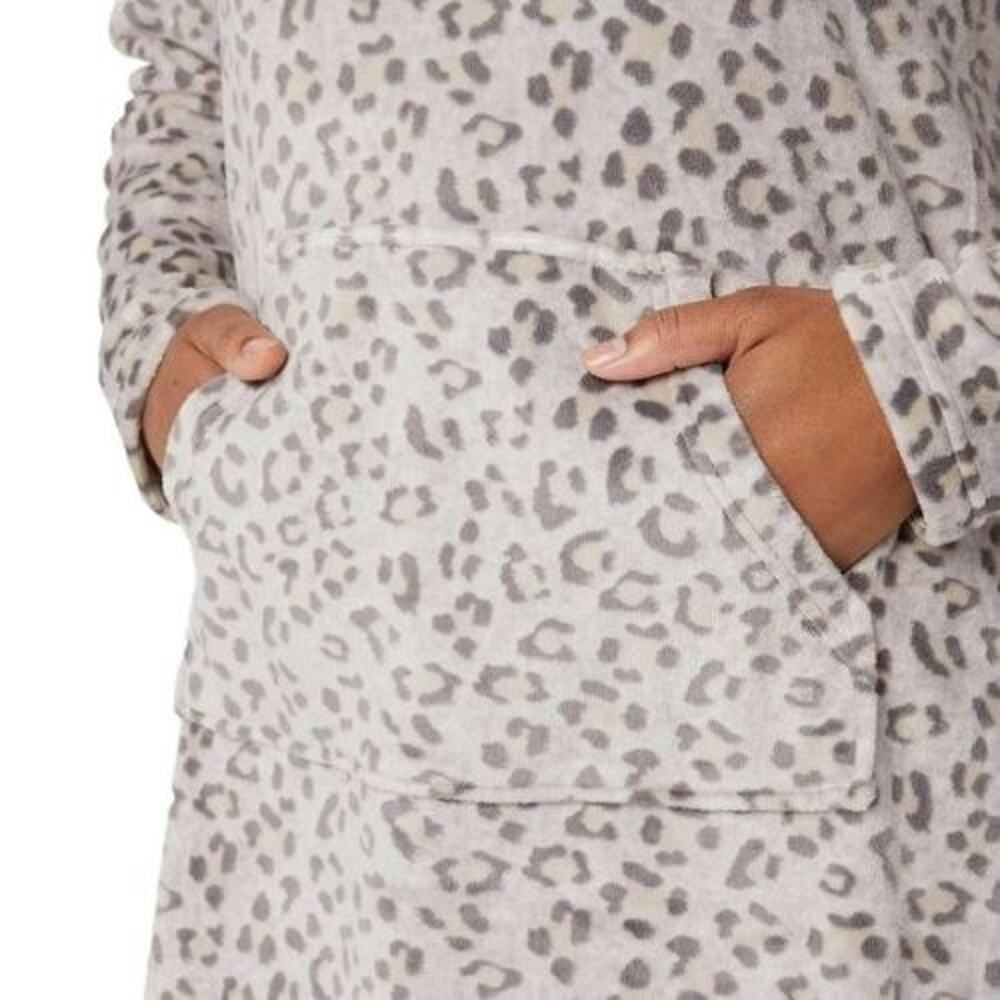 NWT 32 Degrees Women's Leopard Print Cozy Soft Velour Hooded Lounger - Picture 4 of 7